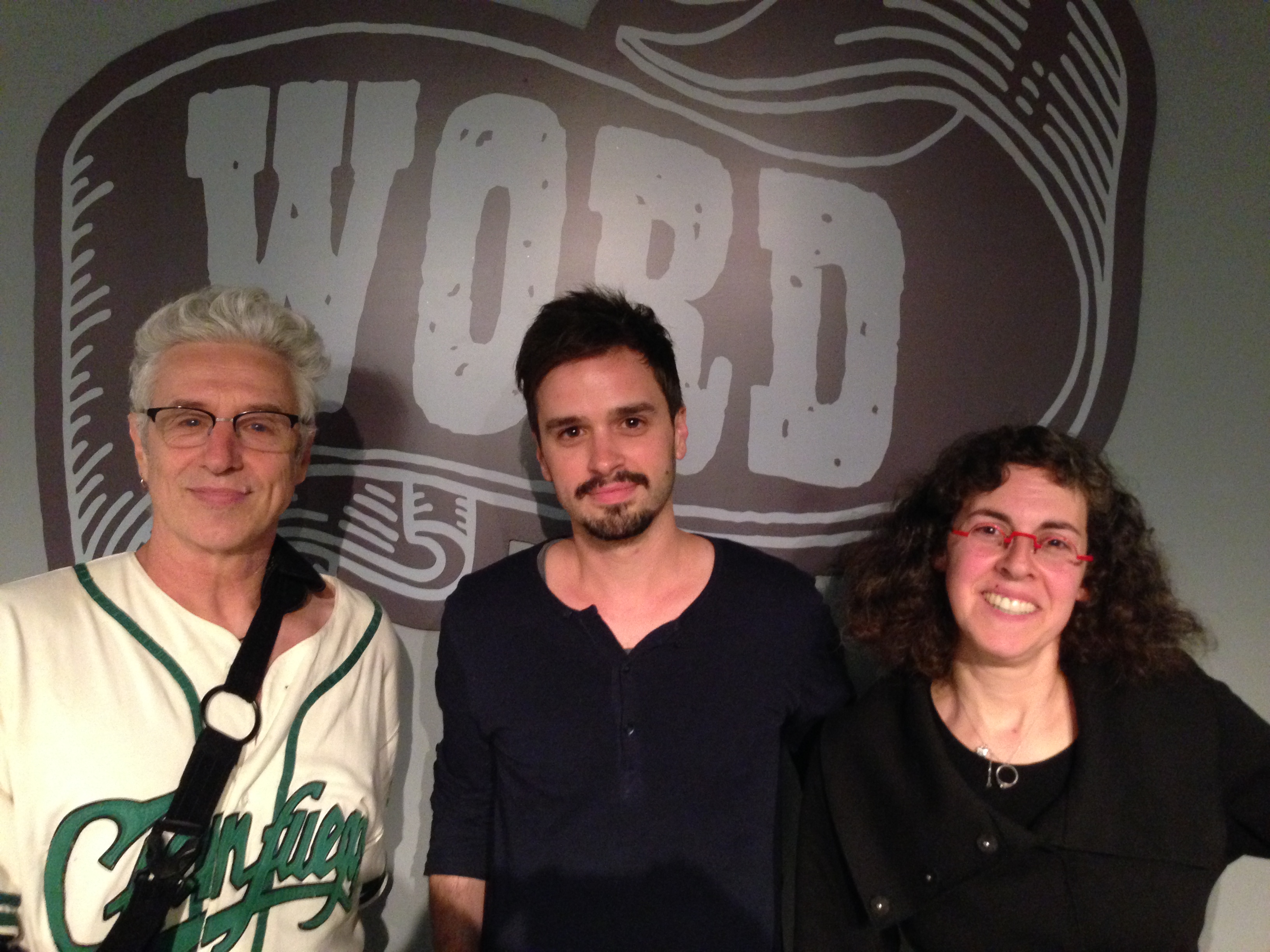 Pitchapalooza winner Val Emmich, David Henry Sterry, and Arielle Eckstut at Word Bookstore