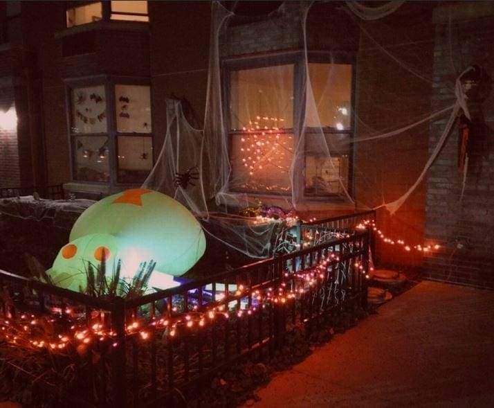 halloween house with giant bug